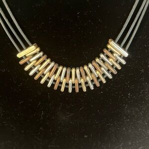 Necklace Metal and waxed cord copper, bronze and silver  tone